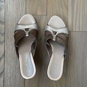 Cole Haan Women's Leather Peep Toe Wedge Sandal Size 6B Perfect/NICE